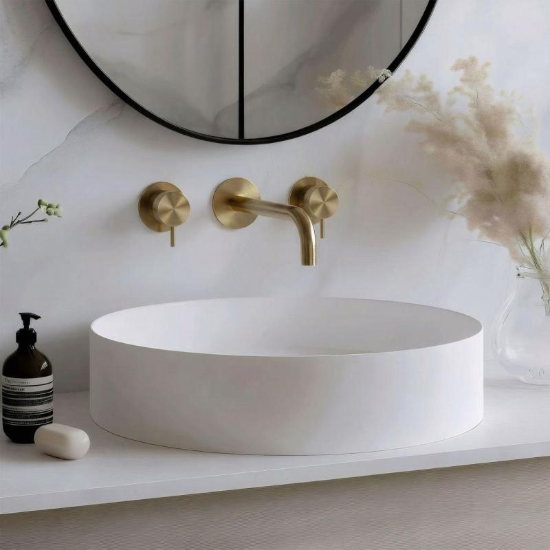 Waterevolution Flow Rubinetto lavabo da incasso a 3 fori in ottone spazzolato con bocca di erogazione da 15 cm T1163FLE-15