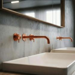 Waterevolution Flow Rubinetto lavabo da incasso a 3 fori PVD rame con bocca 21 cm T1163FCPE-21