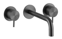 Waterevolution Flow Rubinetto lavabo da incasso a 3 fori PVD Gun metal con bocca di erogazione 15 cm T1163FGME-15