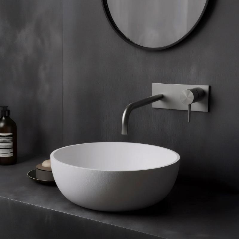 Rubinetto da incasso per lavabo Waterevolution Flow con placca di copertura interamente in acciaio inox con bocca di erogazione da 21 cm T1161BIE-21