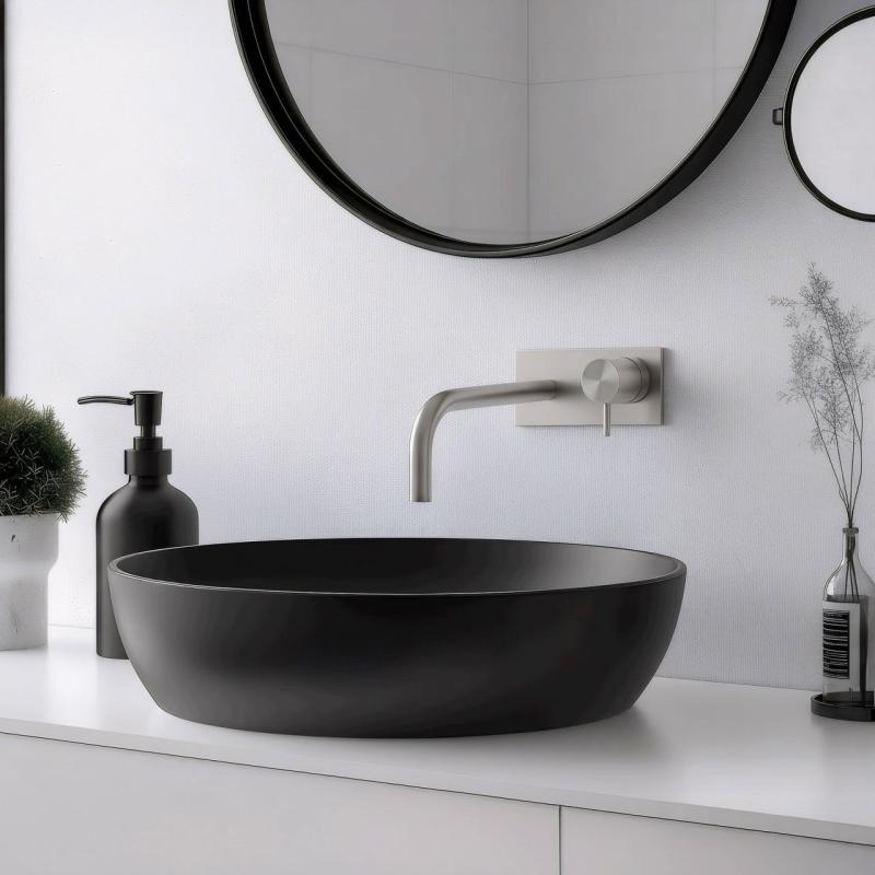 Rubinetto da incasso per lavabo Watervolution Flow con placca di copertura interamente in acciaio inox con bocca di erogazione da 15 cm T1161BIE-15