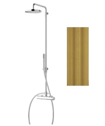 Waterevolution Flow combinazione doccia con termostato e soffione a pioggia in ottone naturale T141TLE