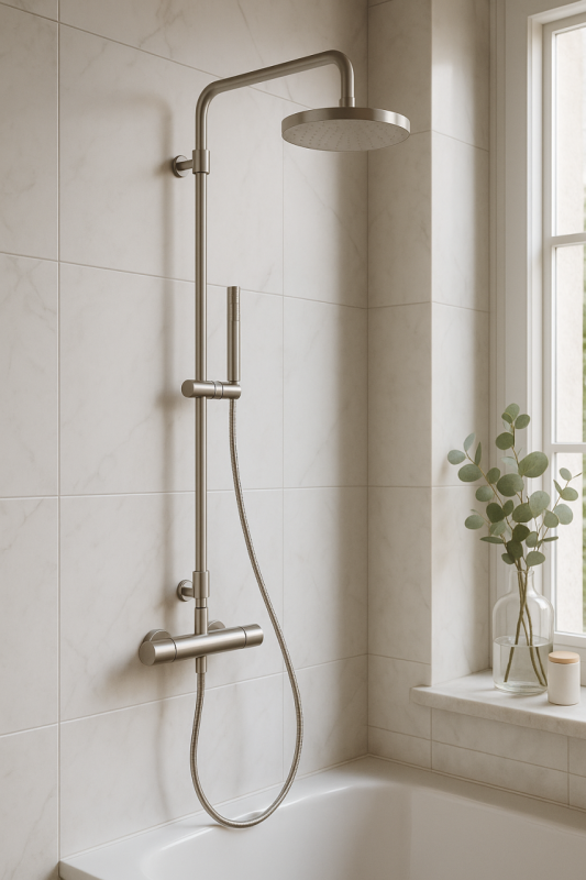 Waterevolution Flow combinazione doccia con termostato e soffione a pioggia interamente in acciaio inossidabile T141TIE