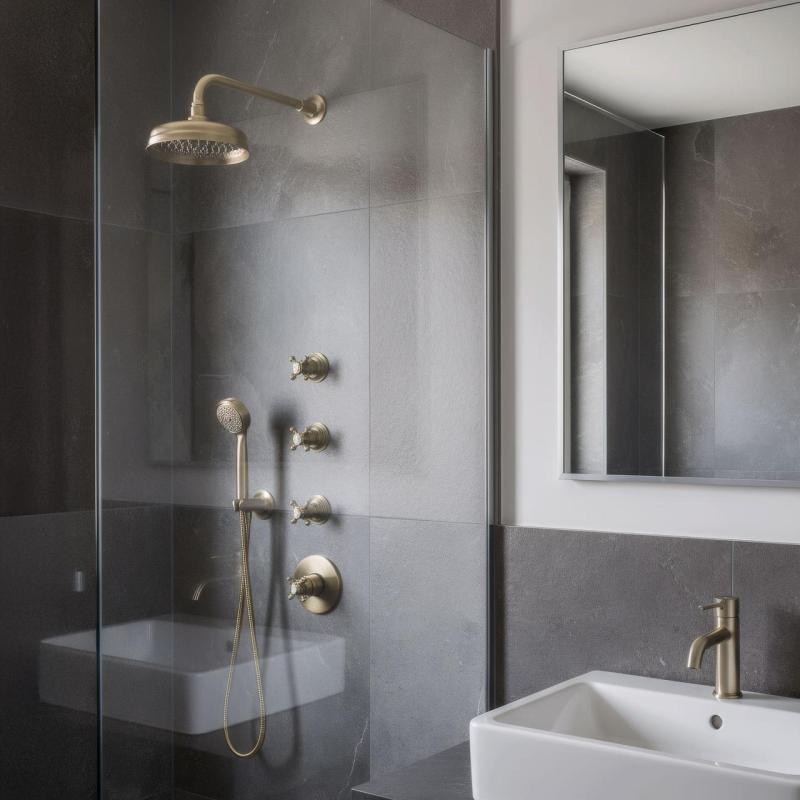 PB Classic termostato doccia incasso nostalgico con 3 rubinetti di arresto in bronzo.