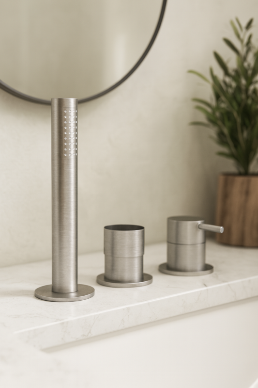 Waterevolution Flow Rubinetto da Bagno a 3 Fori per Montaggio su Fianco Vasca in Acciaio Inossidabile T138SBIE