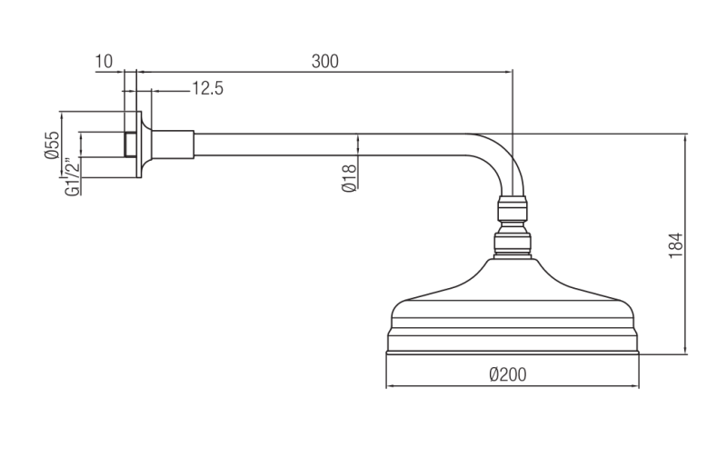 Pioggia a soffione nostalgica PB da 20 cm con antigoccia e braccio doccia in cromo.