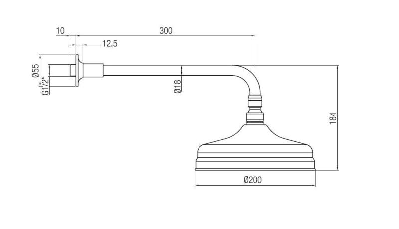 Pioggia nostalgica PB da 20 cm con anticalcare e braccio doccia in acciaio inossidabile.