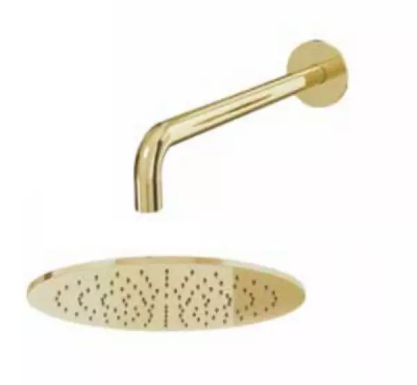 Waterevolution Flow soffione doccia 250mm con attacco a parete Light Gold