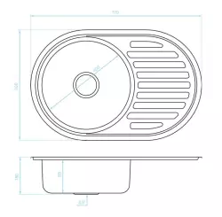 Ausmann Basic Lavello rotondo in acciaio inossidabile con scolapiatti 77x50 cm incluso sifone 1208955523