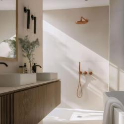 Waterevolution Flow Set doccia ad incasso con termostato soffione a pioggia e doccetta rame spazzolato PVD