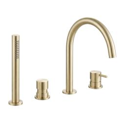 Rubinetto da bagno per montaggio su bordo vasca a 4 fori Waterevolution Flow, completamente placcato in PVD oro chiaro T138WGE.