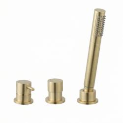 Waterevolution Flow Rubinetto monocomando per vasca a tre fori per montaggio su bordo vasca PVD Oro spazzolato chiaro T138WGE