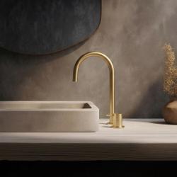 Waterevolution Flow Rubinetto lavabo a 2 fori con bocca alta 200 mm Light Gold T1122UWGE