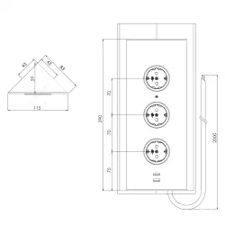 Indux Colonna energetica 3ST29 con 3 prese e 2 connessioni USB in acciaio inossidabile