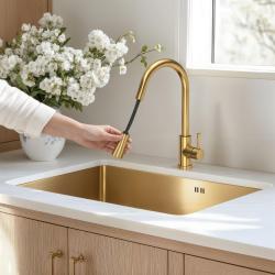 Quadri Leeds Miscelatore da cucina con doccetta estraibile 2 modalità di spruzzo finitura oro spazzolato PVD 1208955910
