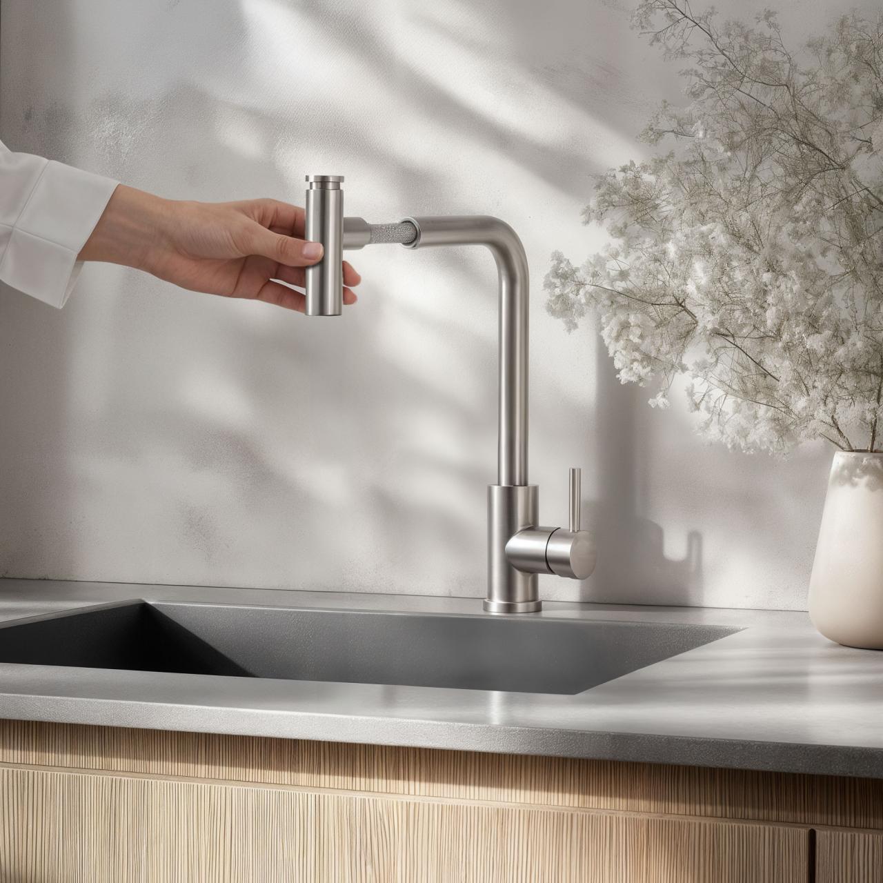 Quadri Cardiff Miscelatore da cucina con doccetta estraibile con 2 tipi di getto in acciaio inox 1208955914 - Productafbeelding 2