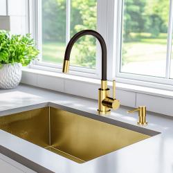 Quadri Bristol Miscelatore da cucina con beccuccio flessibile nero PVD oro spazzolato 1208956029