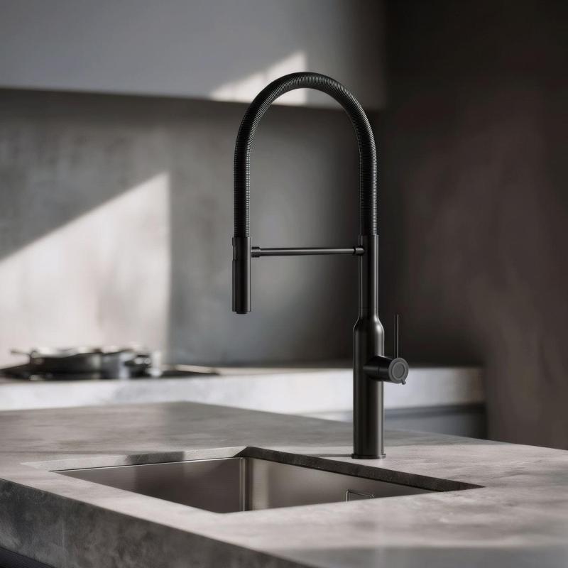 Quadri Stamford Miscelatore da cucina alto con beccuccio flessibile nero opaco 1208956079