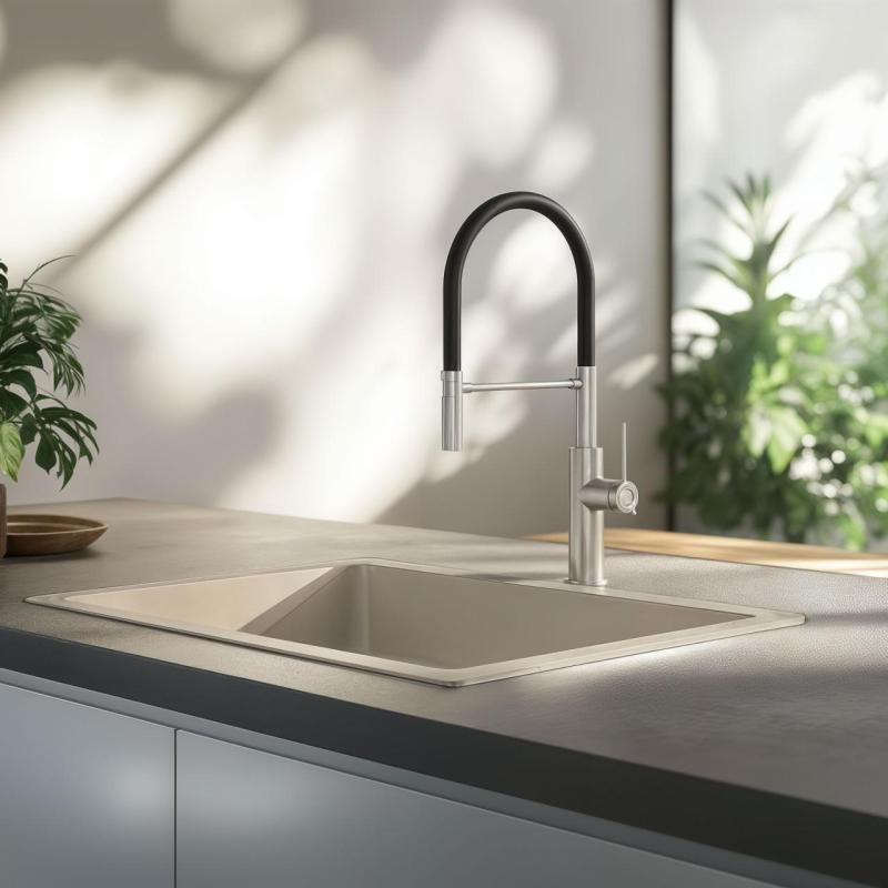 Quadri Retford Miscelatore da cucina in acciaio inossidabile con beccuccio flessibile nero 1208956089