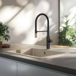 Rubinetto da cucina Quadri Retford nero con finitura in rame e doccetta flessibile nera 1208956091.