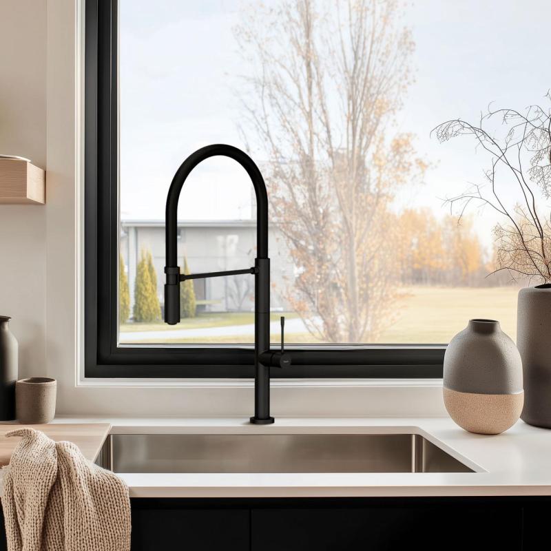 Quadri Brighton Miscelatore da cucina nero opaco con beccuccio flessibile nero 1208956103