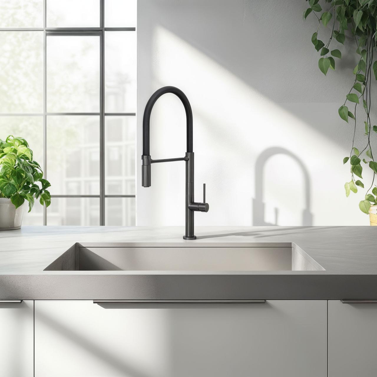 Quadri Brighton Miscelatore da cucina Gun Metal con beccuccio flessibile nero 1208956104 - Productafbeelding 2