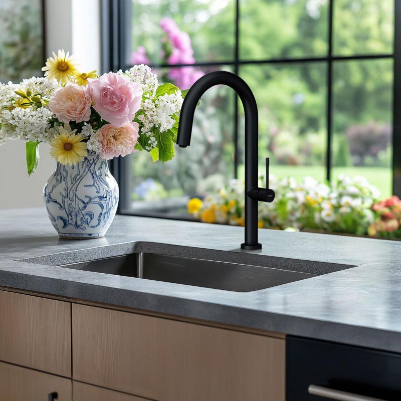 Quadri Brighton Miscelatore da cucina nero opaco con beccuccio girevole 1208956107