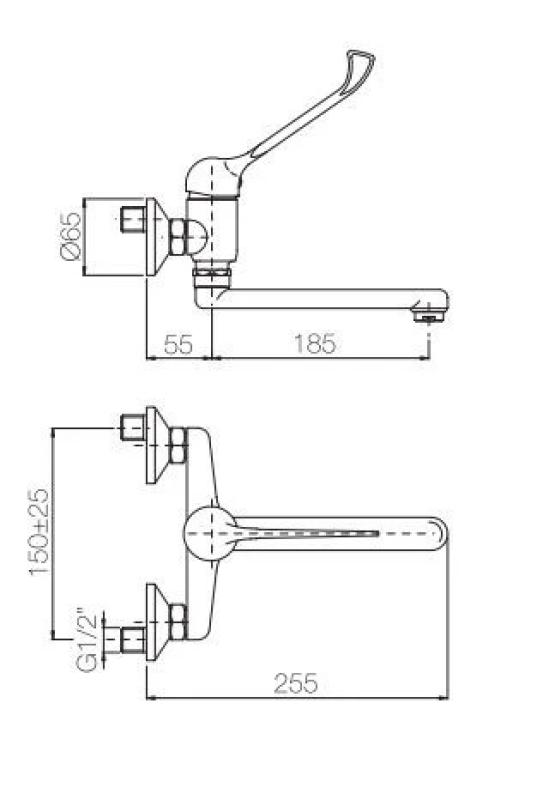 PB Clinic rubinetto da cucina da parete per disabili con leva lunga cromata 1208956271