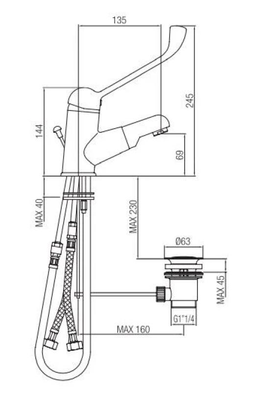 PB Clinic Rubinetto per lavabo per disabili con leva lunga e beccuccio estraibile cromo 1208956272