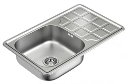 Aquadesign Basic lavello in acciaio inox con scolapiatti reversibile 78x48cm da appoggio 1208956286