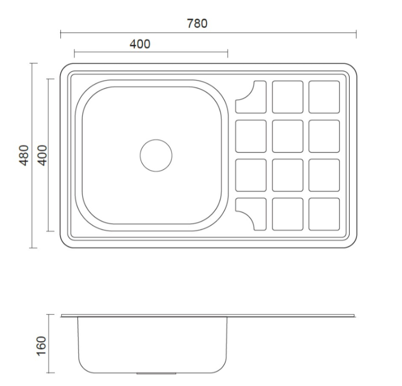 Aquadesign Basic lavello in acciaio inox con scolapiatti reversibile 78x48cm da appoggio 1208956286