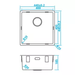 CARESSI Basic Line Lavello in acciaio inossidabile 40x40 con tappo integrato rinnovato CABLPP40R10