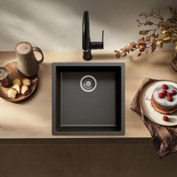 Lavello nero 40x40cm sottopiano, ad incasso e a filo con tappo in acciaio inossidabile 1208956390