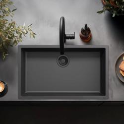 Lavello nero grande 70x40cm sottotop, soprattop e piano con tappo nero 1208956401