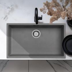 Lavandino grigio cemento grande 70x40cm, sottopiano, soprapiano e incasso con tappo in acciaio inossidabile 1208956403.