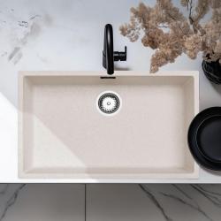 Lavello grande crema sabbia 70x40cm a filo sopra e sottopiano con tappo in acciaio inossidabile 1208956404