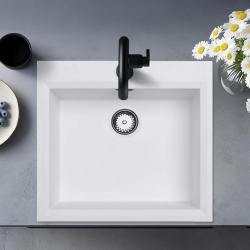 Lavello da incasso bianco 58x53cm con foro per rubinetto e tappo in acciaio inox 1208956763.