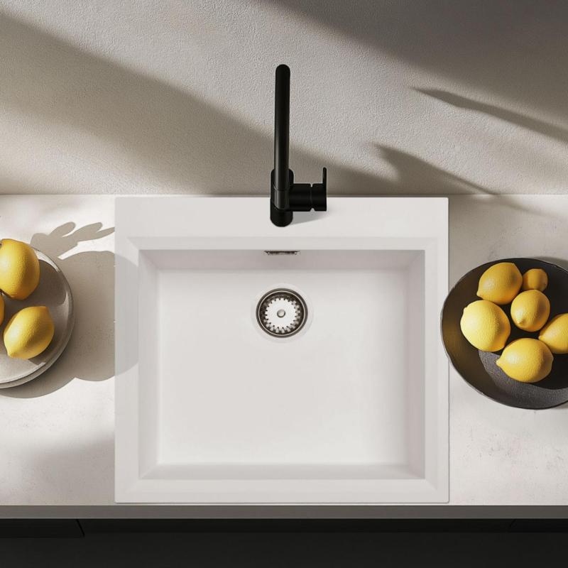 Lavello da incasso bianco 58x53cm con foro per rubinetto e tappo in acciaio inox 1208956763.