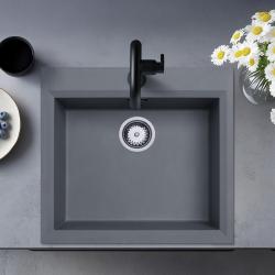 Lavandino di costruzione in cemento grigio 58x53cm con foro per rubinetto e tappo in acciaio inossidabile 1208956771