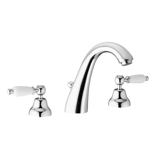 PB Rubinetto classico a 3 fori per lavabo alto con leve bianche Cromo 1208956911