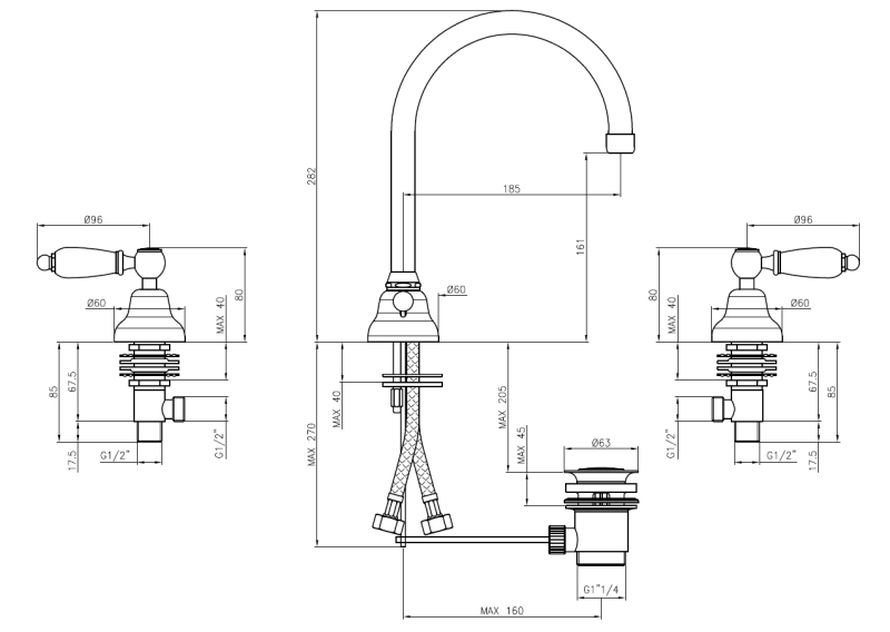 PB Rubinetto classico a 3 fori per lavabo con leve bianche e beccuccio rotondo Cromo 1208956912