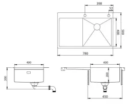 Ausmann Turt lavello dorato con scolapiatti a sinistra 780x500mm montaggio sopra piano ed a filo 1208956942