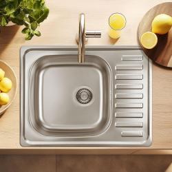 Ausmann Basic Lavello in acciaio inossidabile con scolapiatti reversibile e montaggio sopra il piano 64x48 cm sifone incluso 1208956968