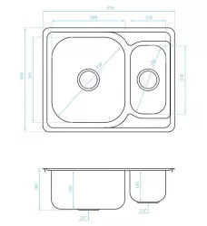 Ausmann Basic Lavello in acciaio inossidabile 1,5 reversibile con montaggio sopra il piano 63x50 cm sifone incluso 1208956969