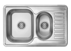 Ausmann Basic Lavello in acciaio inossidabile 1,5 vasche con scolapiatti reversibile montaggio sopra il piano 78x50 cm sifone incluso 1208956970