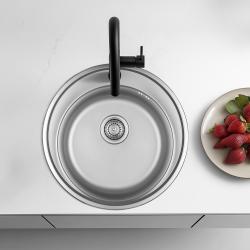Ausmann Basic Lavello rotondo in acciaio inossidabile con foro per rubinetto montaggio sopra il piano 51 cm sifone incluso 1208956976