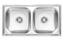 Ausmann Basic Lavello doppio in acciaio inossidabile montaggio sopra piano 78x43 cm sifone incluso 1208956995