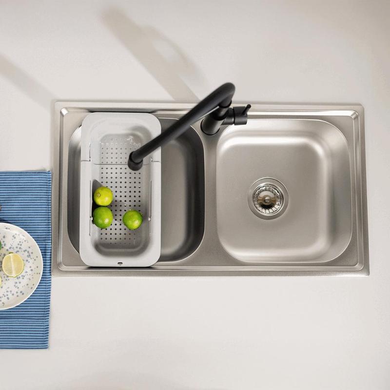 Ausmann Basic Lavello doppio in acciaio inossidabile montaggio sopra piano 78x43 cm sifone incluso 1208956995