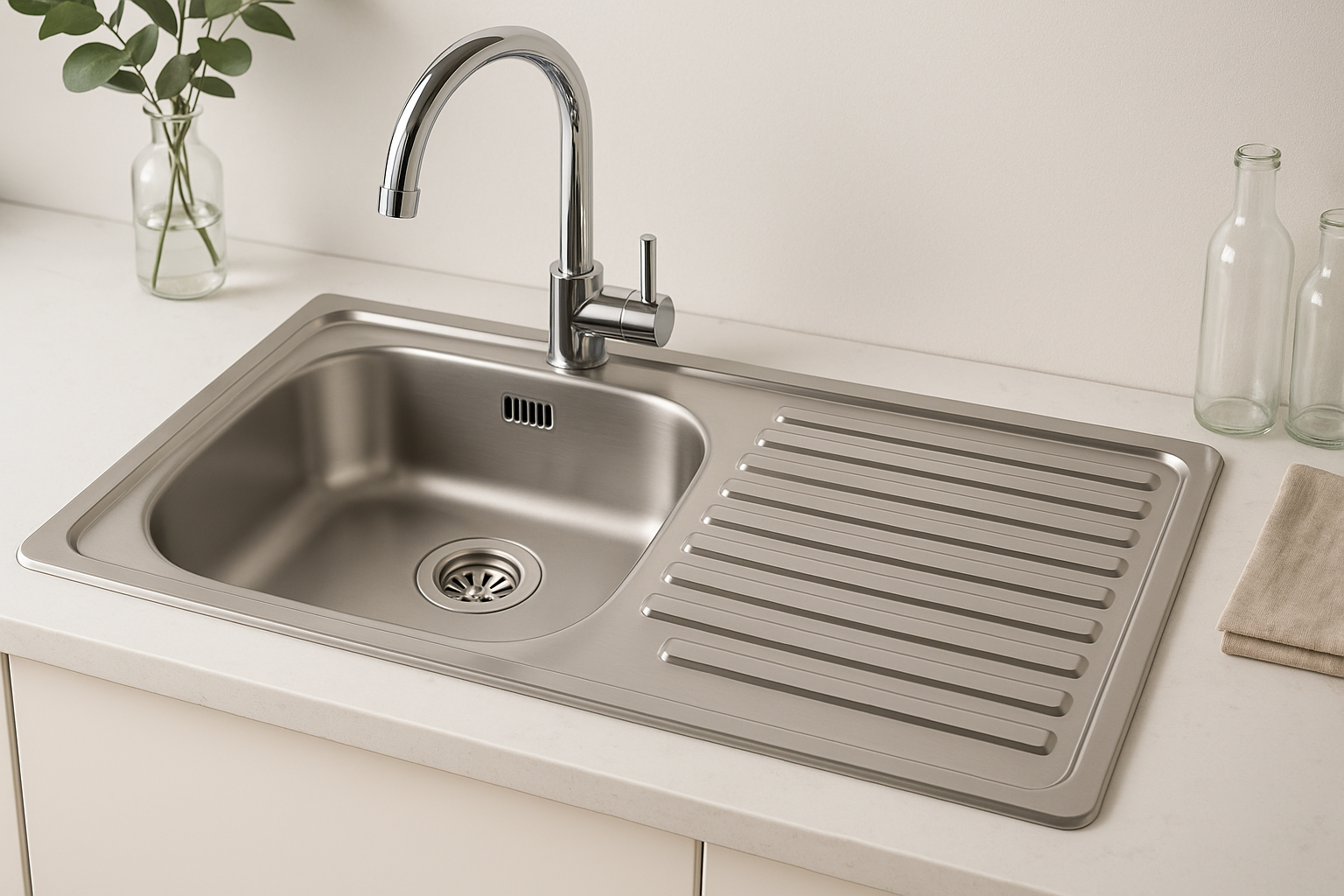 Ausmann Basic Lavello in acciaio inossidabile con  scolapiatti reversibile montaggio sopra piano 75x40 cm sifone incluso 1208956996 - Productafbeelding 3