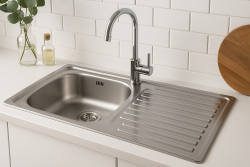 Ausmann Basic Lavello in acciaio inossidabile con  scolapiatti reversibile montaggio sopra piano 75x40 cm sifone incluso 1208956996